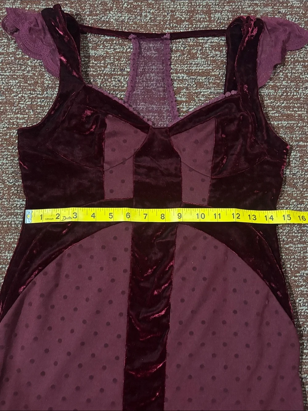 Free people dress maroon burgundy velvet faux bustier lace back party dress LG